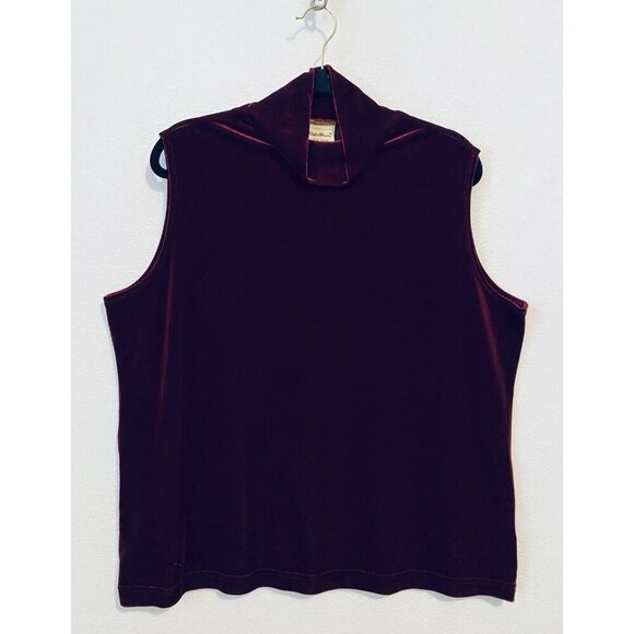 Eddie Bauer Top Womens XXL Burgundy Mock Neck Velvet Sleeveless Fairy Whimsy - Picture 1 of 6